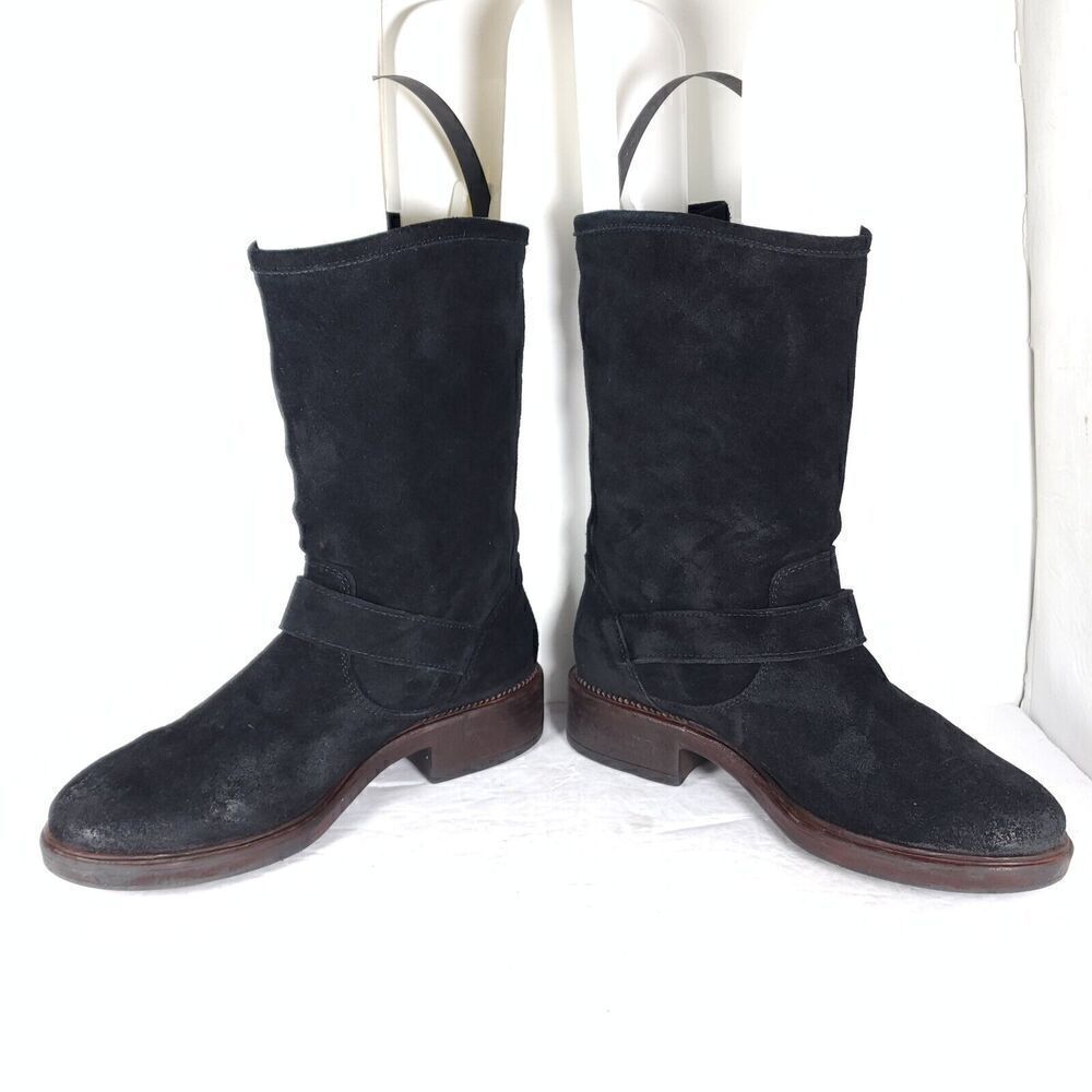 Cordani Italian Women's Eu38 Us7-7,5 Black Suede Leather Buckle Biker Boots View 5